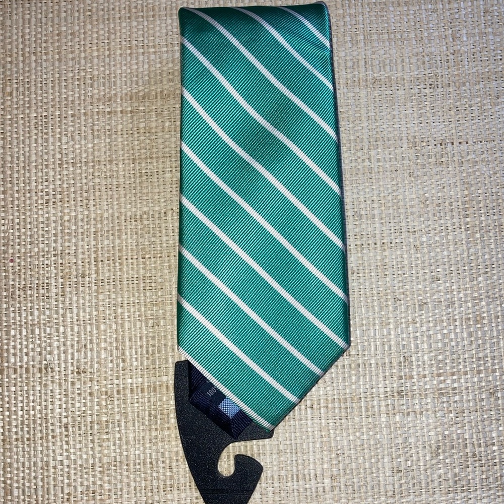 Tommy  Hilfiger Green and White Striped Silk Tie